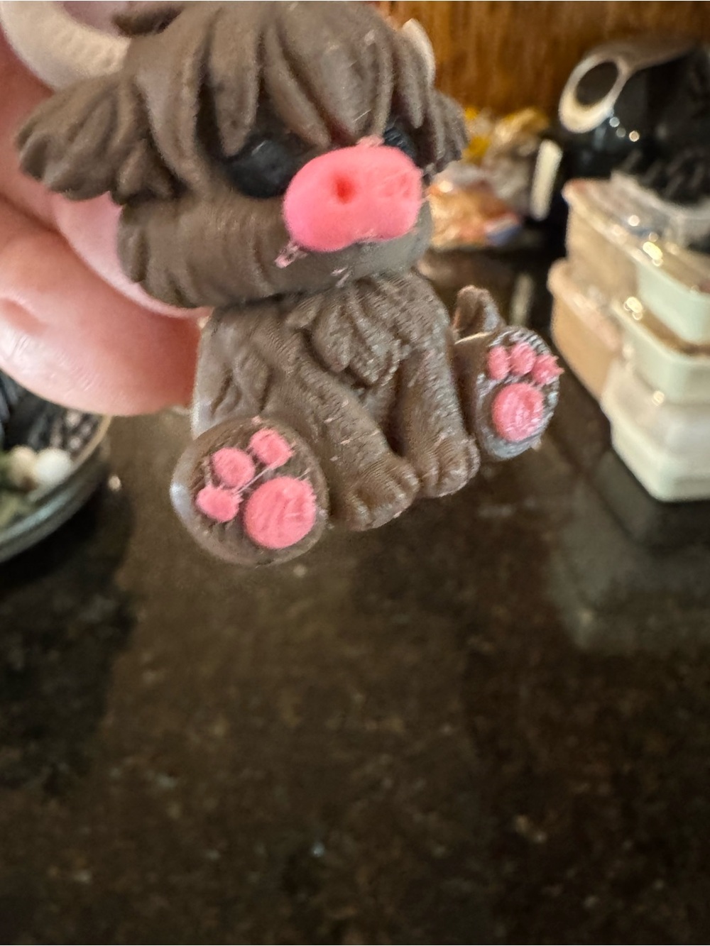 Plush Brown highland cow Keychain with Pink Nose and Paws